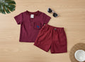 Boys 2 Pcs - New Born Wine Shorts + Chinese Neck Tee