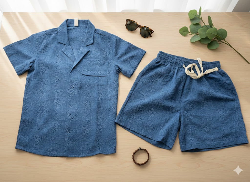 Boys 2 Pcs - Blue Sharp Cut Shirt + Shorts