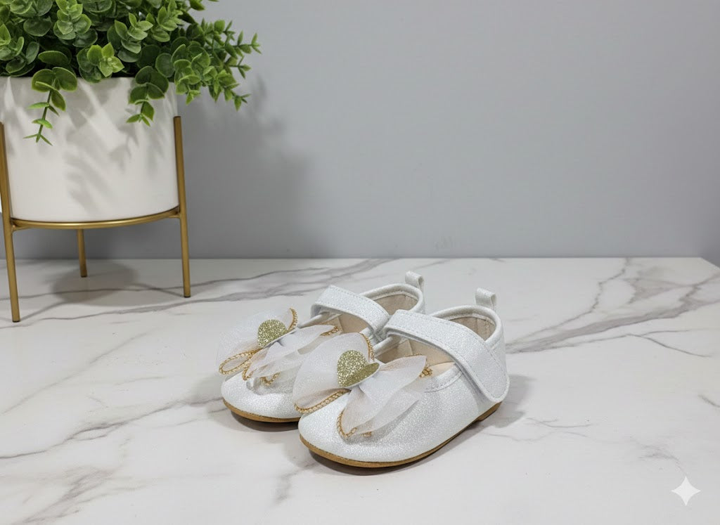 Girls pre-walker with Diamond Bow design Shoes - (All White)
