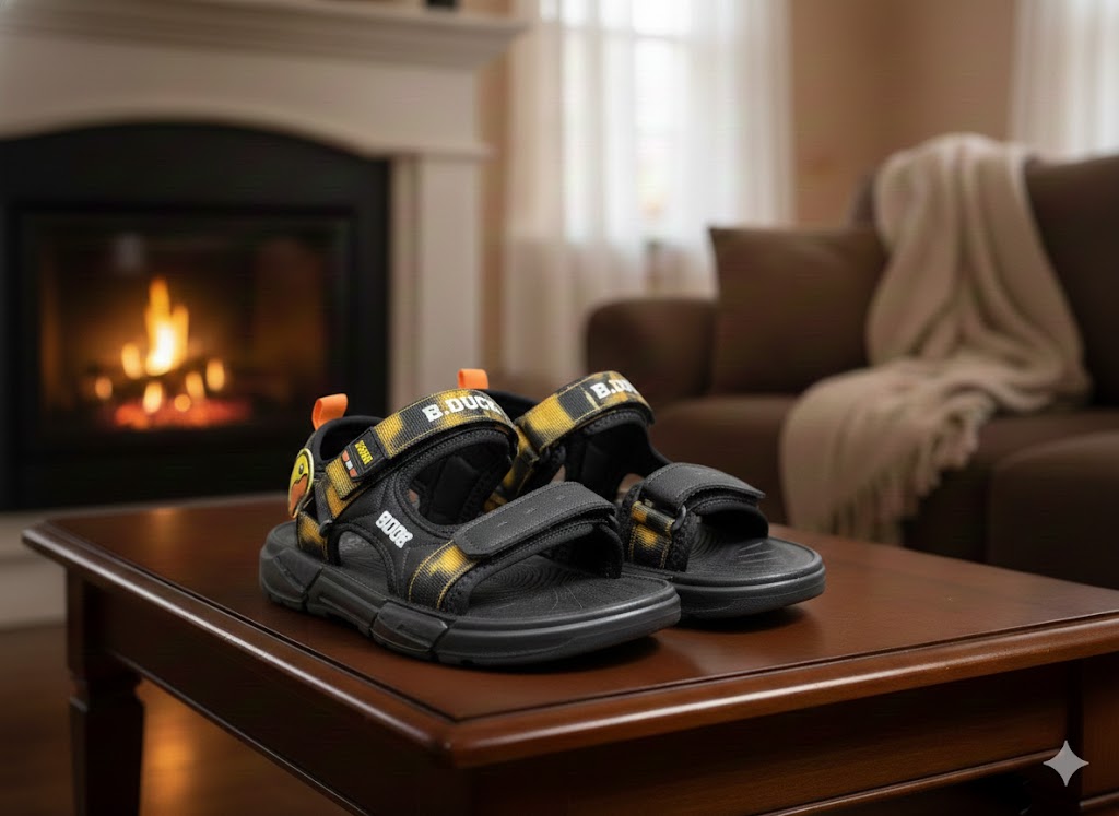 Boys Outdoor Sandals - (Black with Yellow design)