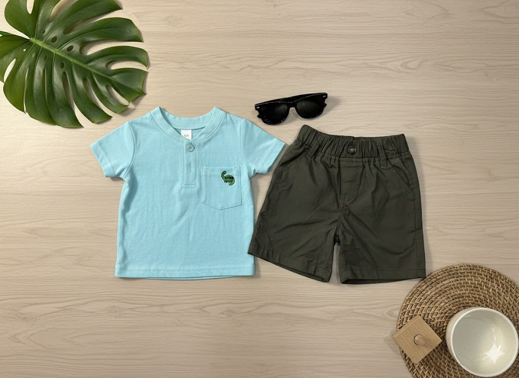 New Born 2 Pcs - New Born Green Tee with Dark Green shorts