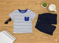 Boys 2 Pcs - New Born dark blue shorts + stripped tee