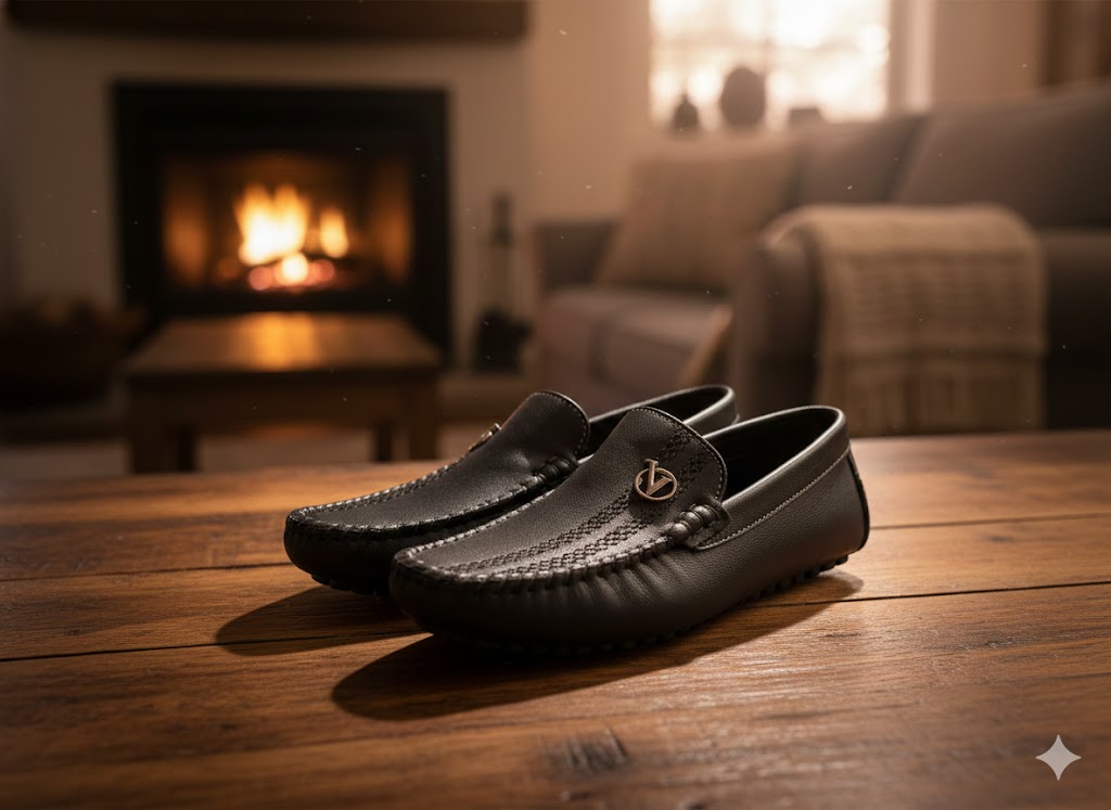 Boys LV soft Leather Loafers - (Black)