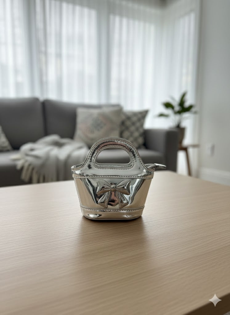 Girls Cute Silver Bow Decor Bag