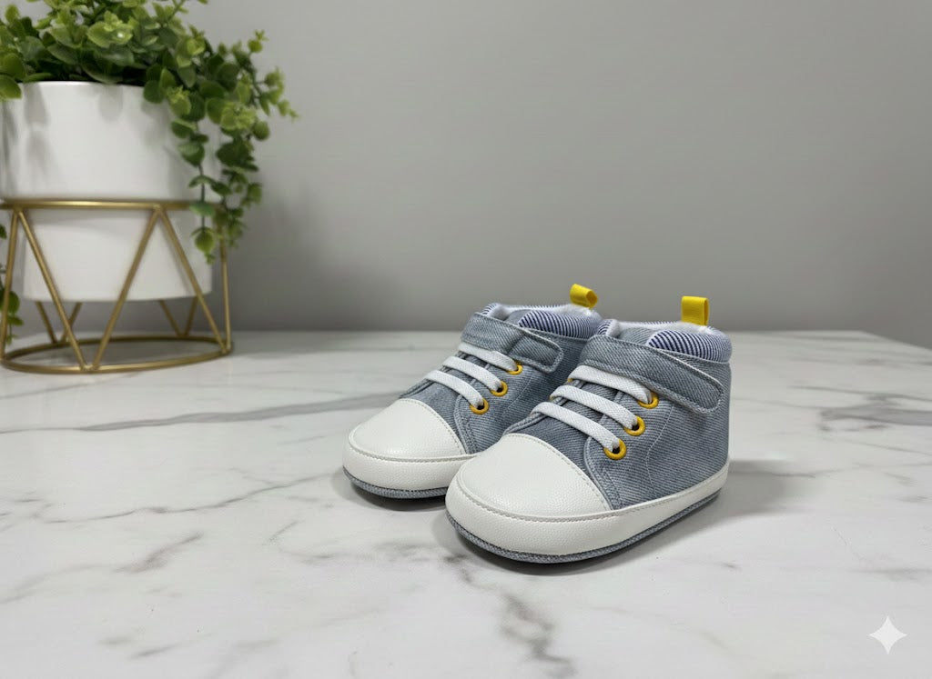 New Born -  Boys Double Strap Denim Shoes (White)