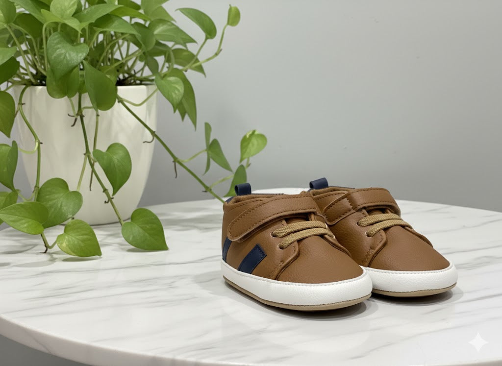 New Born - Boys Brown Sneaker with White Sole
