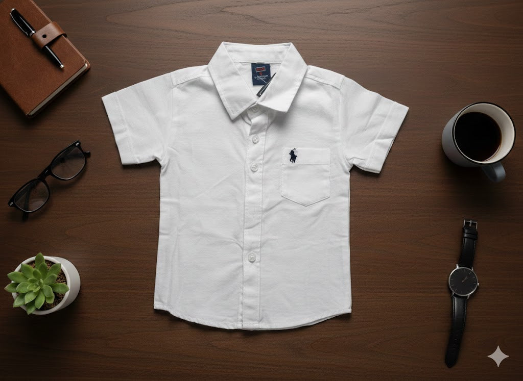 Boys White Short Sleeve Shirt