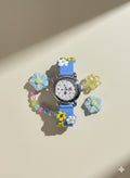 Girls Watches - Blue Strap with One Flowery Bangle