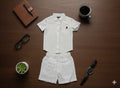 Boys 2 Pcs - White Linen Shirt with Mural logo + shorts
