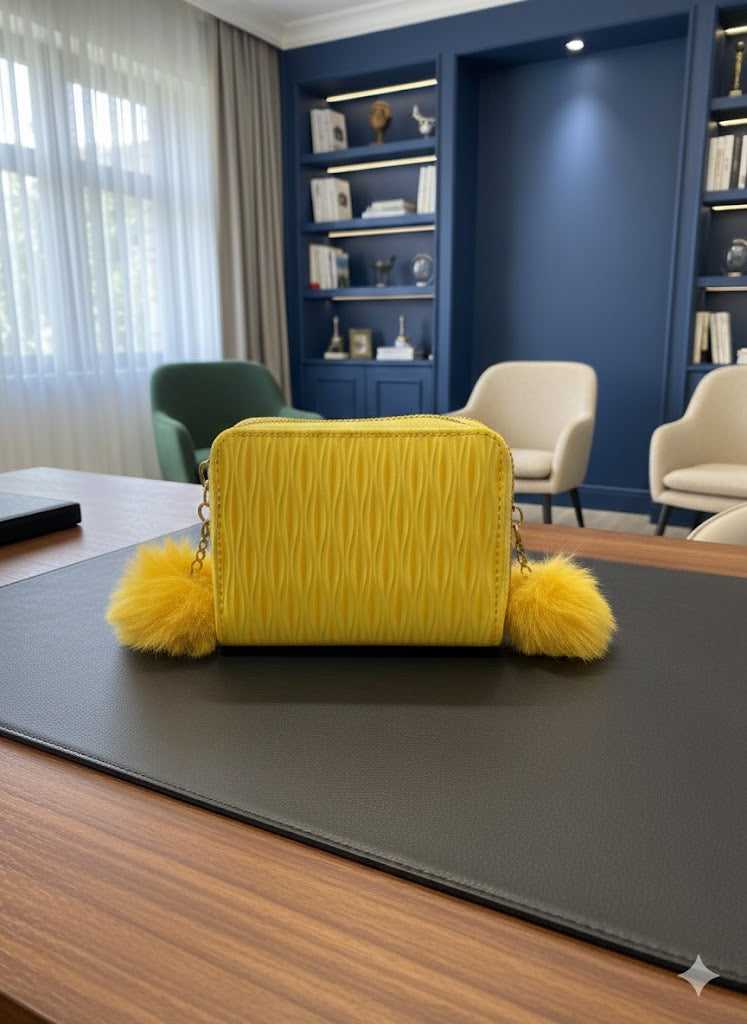 Girls Mini All Yellow Squared Pouchy Bag - (Yellow)