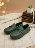 Kids Trendy Leather Loafers - (Green)