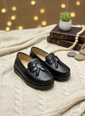 Kids Trendy Leather Loafers - (Black)