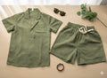 Boys 2 Pcs - Green Linen Shirt + Shorts