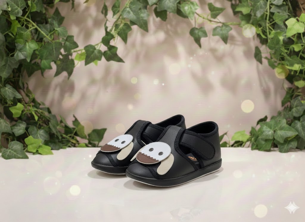 Kids Fashionable Smiley strap-on shoes - (Black)