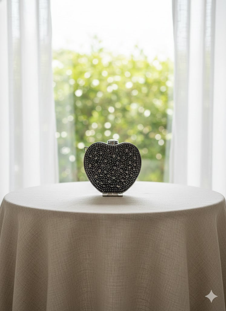 Girls Mini Silver Piece Clutch Bag - (Black & Gold lining)