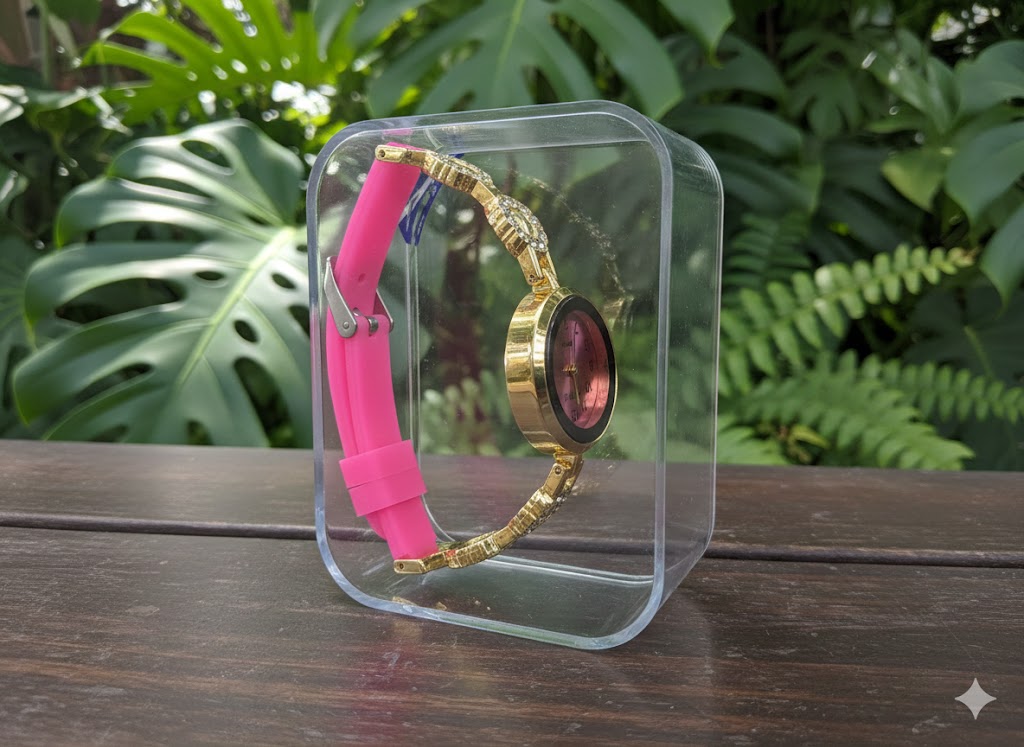 Girls Watches - Luxury Stainless Steel Band - with Pink locket)